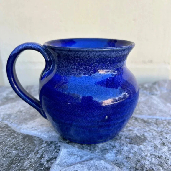 LATHAM'S POTTERY Seagrove NC Cobalt Blue Glazed 4" Mug Signed BRUCE LATHAM '99 - Picture 3 of 13